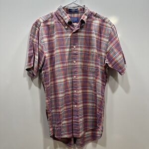 VTG Surf Pendleton Large Button Shirt Plaid Short Sleeve Oceanside Beach Mens